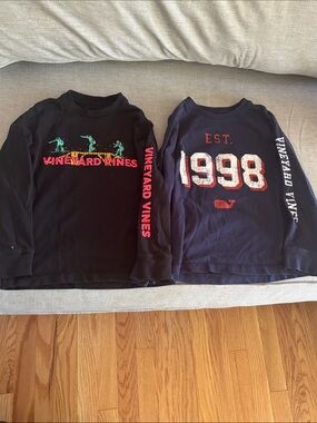 TWO Vineyard Vines Long-Sleeve Tees- one is Navy Blue and one is Black